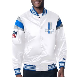 Detroit Lions Midweight White Satin Jacket