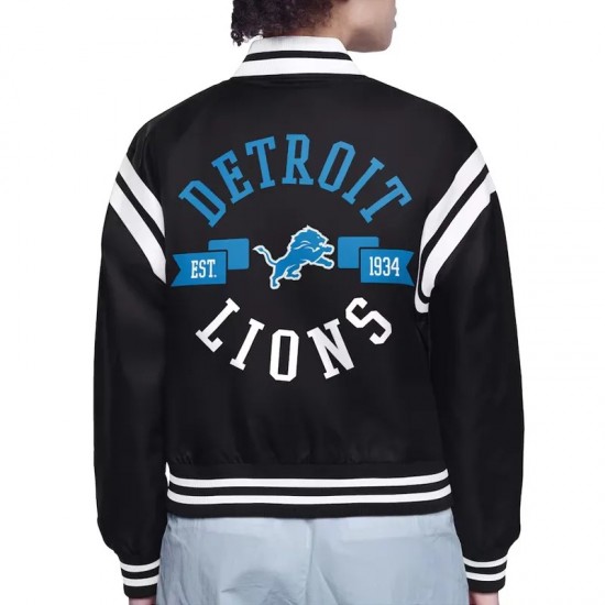 Detroit Lions Printed Logo Varsity Satin Jacket Detroit Lions Printed Logo Varsity Satin Jacket