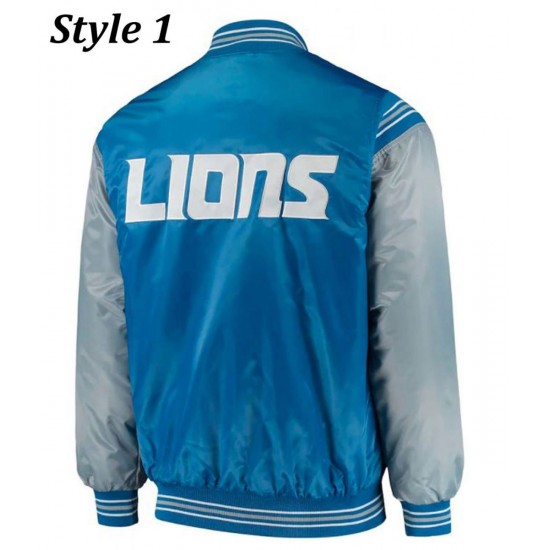 Detroit Lions Satin Blue and Grey Starter Jacket Detroit Lions Satin Blue and Grey Starter Jacket