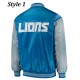 Detroit Lions Satin Blue and Grey Starter Jacket Detroit Lions Satin Blue and Grey Starter Jacket