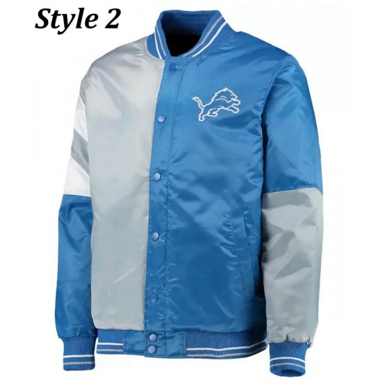Detroit Lions Satin Blue and Grey Starter Jacket Detroit Lions Satin Blue and Grey Starter Jacket