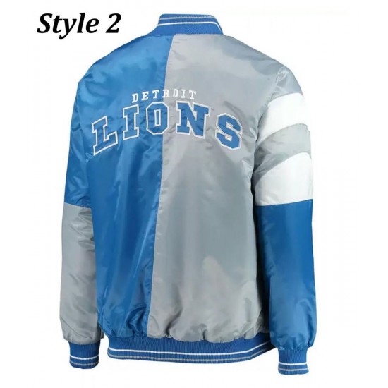 Detroit Lions Satin Blue and Grey Starter Jacket Detroit Lions Satin Blue and Grey Starter Jacket