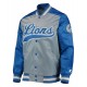 Detroit Lions The Tradition II Grey and Blue Varsity Satin Jacket Detroit Lions The Tradition II Grey and Blue Varsity Satin Jacket