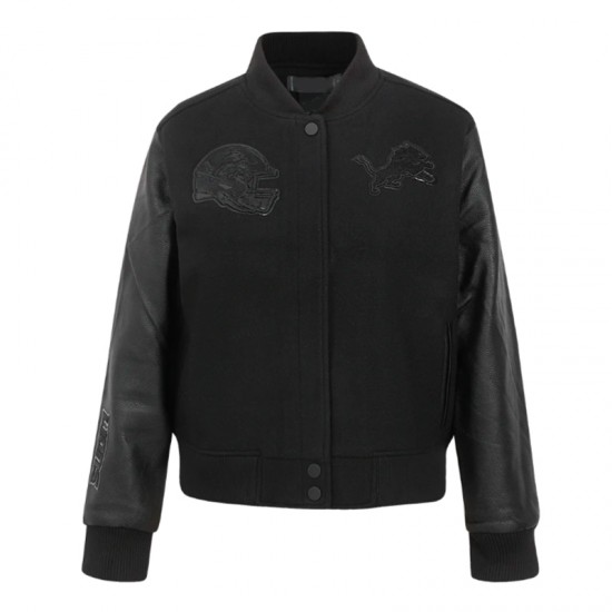 Detroit Lions Triple Black Varsity Wool Leather Jacket Detroit Lions Triple Black Varsity Wool Leather Jacket