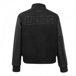 Detroit Lions Triple Black Varsity Wool Leather Jacket