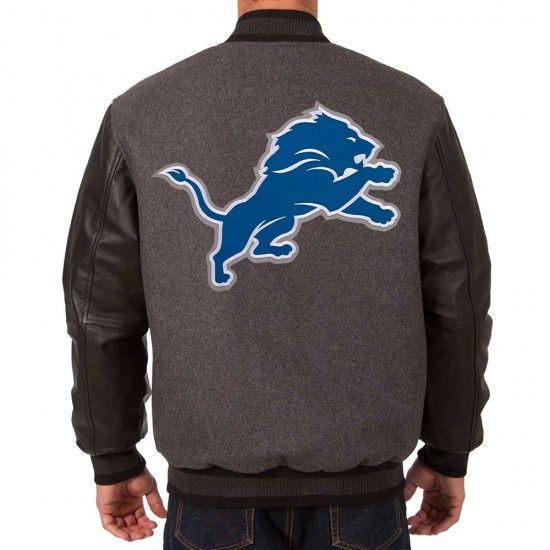 Detroit Lions Varsity Black and Charcoal Jacket