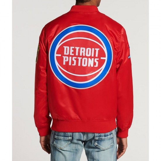 Detroit Pistons Big Logo Black Satin Jacket Detroit Pistons Big Logo Black Satin Jacket