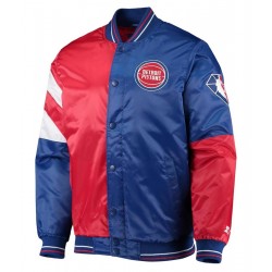Detroit Pistons Leader Full-Snap Red and Blue Satin Jacket