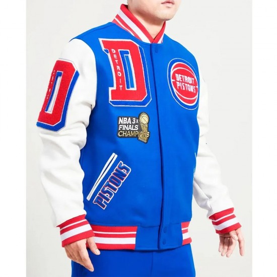 Detroit Pistons Mashup Varsity Royal and White Jacket Detroit Pistons Mashup Varsity Royal and White Jacket