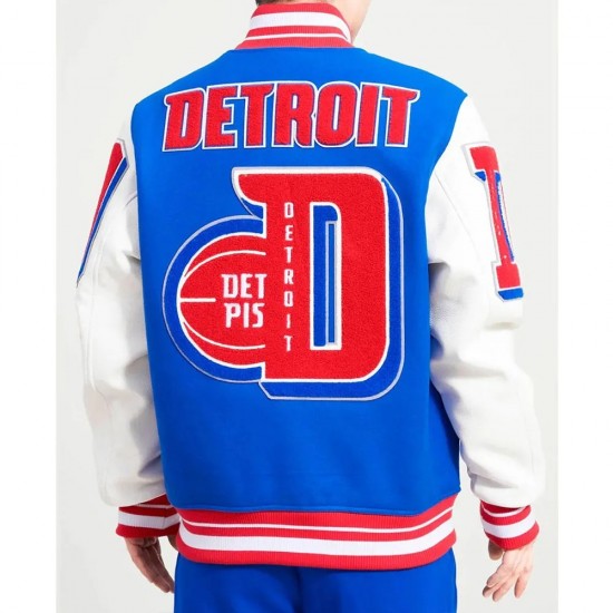 Detroit Pistons Mashup Varsity Royal and White Jacket Detroit Pistons Mashup Varsity Royal and White Jacket