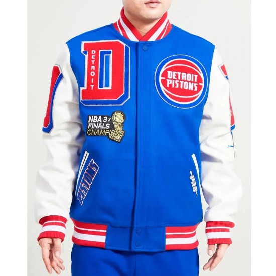 Detroit Pistons Mashup Varsity Royal and White Jacket Detroit Pistons Mashup Varsity Royal and White Jacket