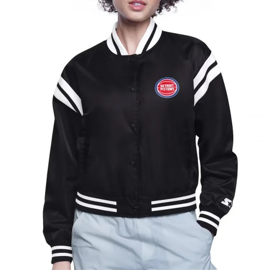 Detroit Pistons Printed Logo Varsity Satin Jacket Detroit Pistons Printed Logo Varsity Satin Jacket