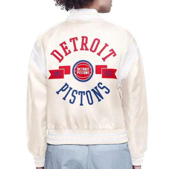 Detroit Pistons Printed Logo Varsity Satin Jacket Detroit Pistons Printed Logo Varsity Satin Jacket