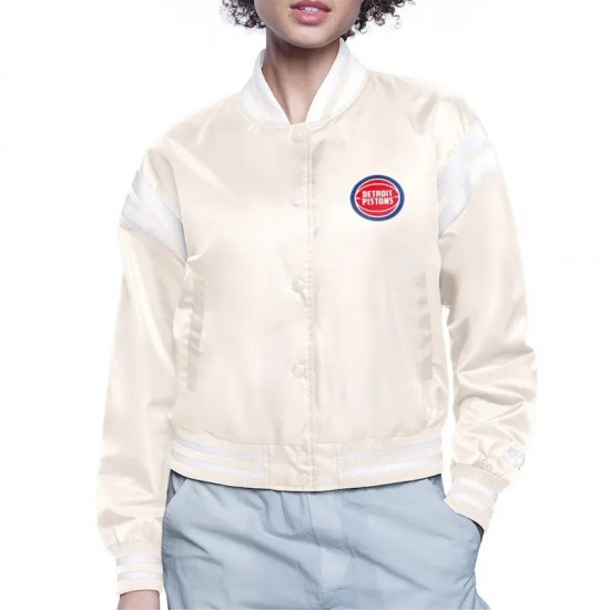 Detroit Pistons Printed Logo Varsity Satin Jacket Detroit Pistons Printed Logo Varsity Satin Jacket