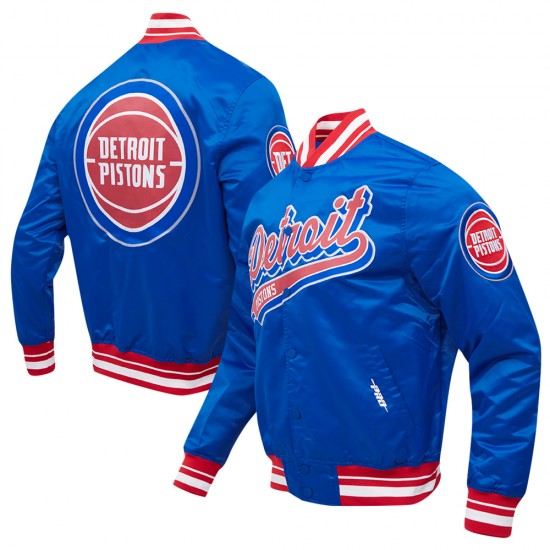 Detroit Pistons Script Tail Blue Satin Jacket