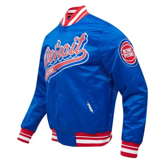 Detroit Pistons Script Tail Blue Satin Jacket