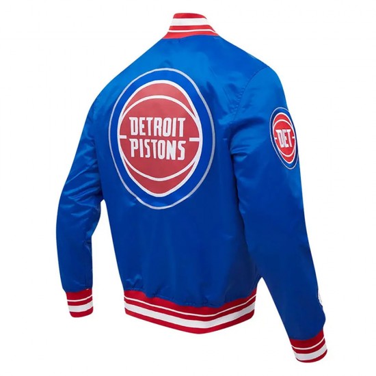 Detroit Pistons Script Tail Blue Satin Jacket