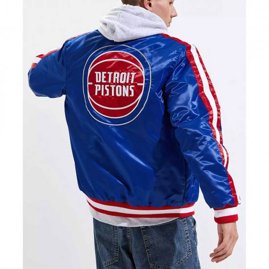 Detroit Pistons Striped Varsity Blue Satin Jacket