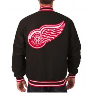 Detroit Red Wings Bomber Black Wool Jacket