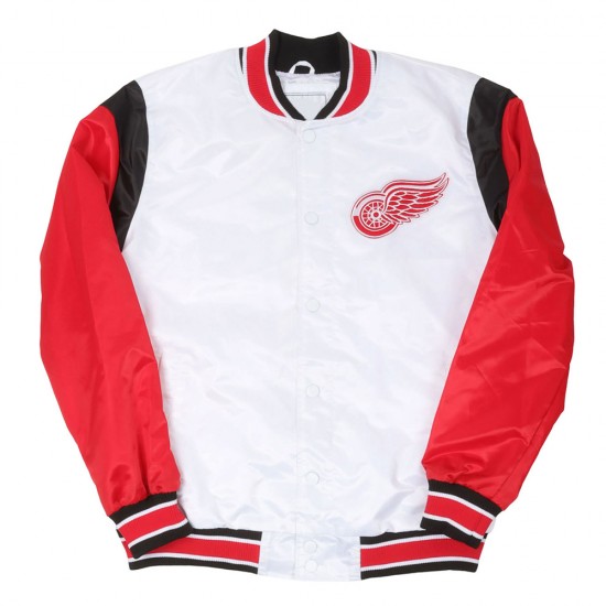 Detroit Red Wings White and Red Teddy Satin Jacket Detroit Red Wings White and Red Teddy Satin Jacket
