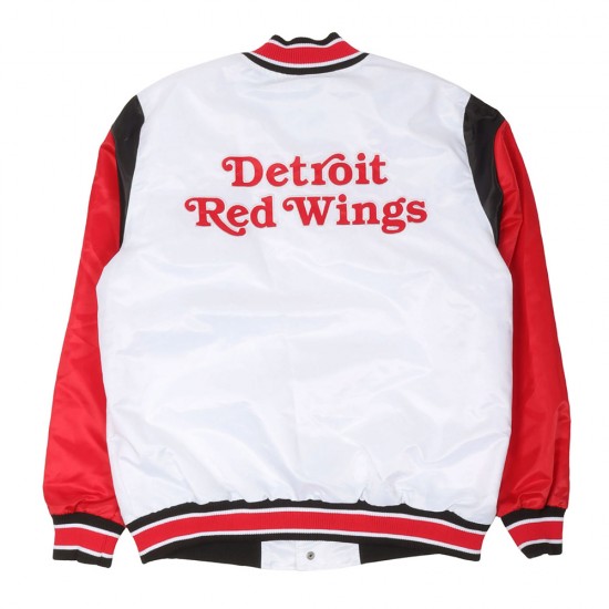 Detroit Red Wings White and Red Teddy Satin Jacket Detroit Red Wings White and Red Teddy Satin Jacket