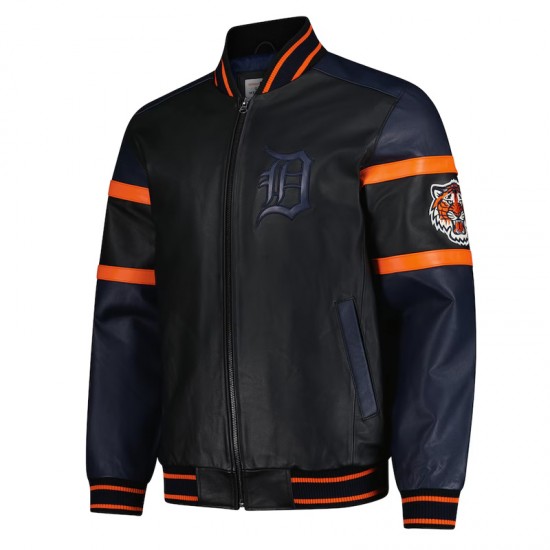 Detroit Tigers Black & Navy Varsity Leather Jacket