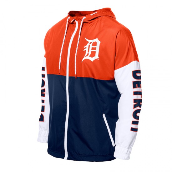 Detroit Tigers Color Block Navy/Orange Hoodie Windbreaker Detroit Tigers Color Block Navy/Orange Hoodie Windbreaker