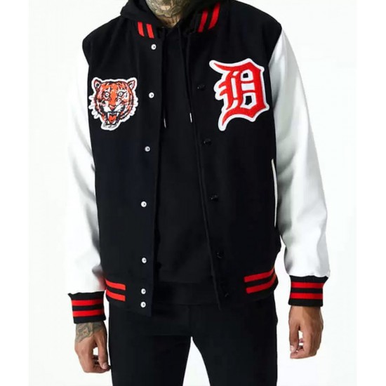 Detroit Tigers Letterman White and Black Jacket