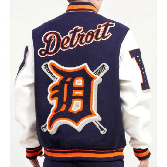 Detroit Tigers Mash Up White and Navy Blue Varsity Jacket Detroit Tigers Mash Up White and Navy Blue Varsity Jacket