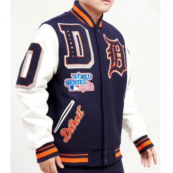 Detroit Tigers Mash Up White and Navy Blue Varsity Jacket Detroit Tigers Mash Up White and Navy Blue Varsity Jacket