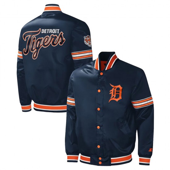 Detroit Tigers Midfield Varsity Navy Satin Jacket Detroit Tigers Midfield Varsity Navy Satin Jacket