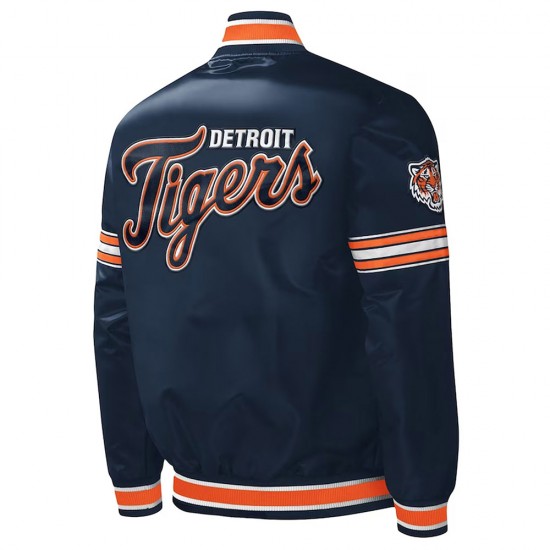 Detroit Tigers Midfield Varsity Navy Satin Jacket Detroit Tigers Midfield Varsity Navy Satin Jacket