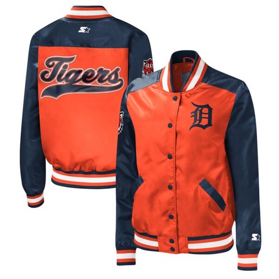 Detroit Tigers Orange and Navy Satin Jacket