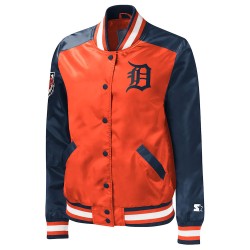 Detroit Tigers Orange and Navy Satin Jacket