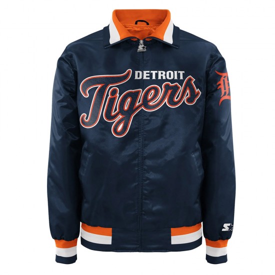 Detroit Tigers Script Navy Satin Jacket Detroit Tigers Script Navy Satin Jacket