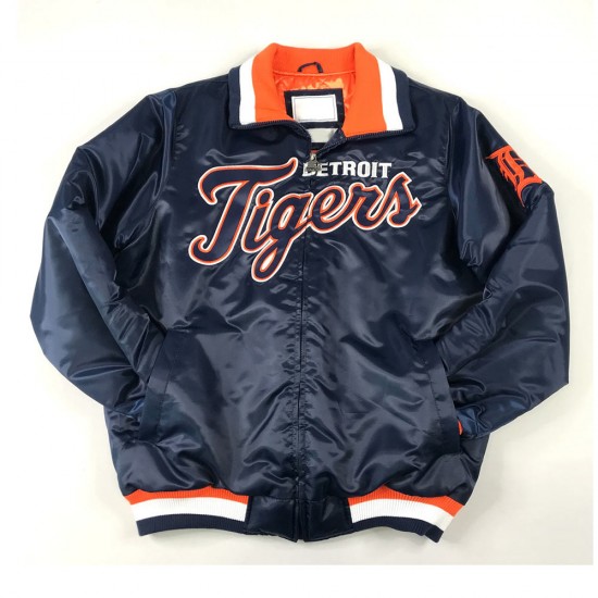 Detroit Tigers Script Navy Satin Jacket Detroit Tigers Script Navy Satin Jacket