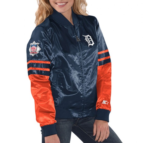 Detroit Tigers Tie Breaker Navy Satin Jacket