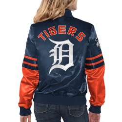 Detroit Tigers Tie Breaker Navy Satin Jacket 