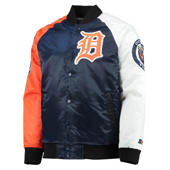 Detroit Tigers Tri-Color Varsity Satin Jacket Detroit Tigers Tri-Color Varsity Satin Jacket