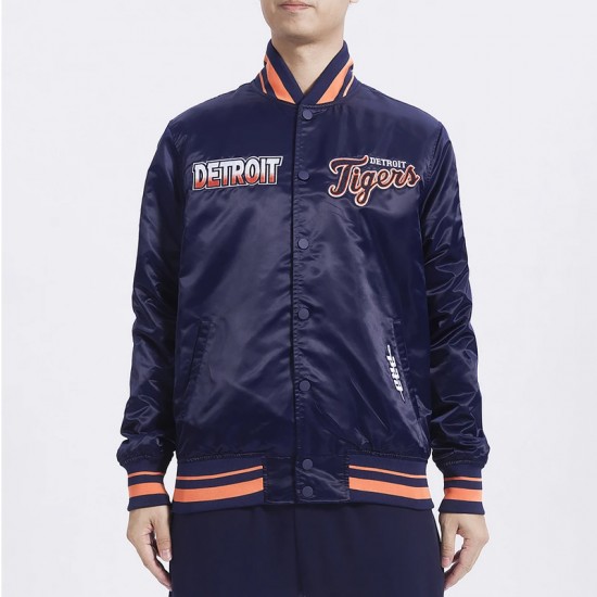 Detroit Tigers Turn It Up M Classic Rib Navy Satin Jacket Detroit Tigers Turn It Up M Classic Rib Navy Satin Jacket