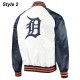 Detroit Tigers White and Blue Varsity Satin Jacket Detroit Tigers White and Blue Varsity Satin Jacket