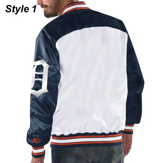 Detroit Tigers White and Blue Varsity Satin Jacket