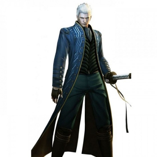 Devil May Cry 3 Vergil Blue Leather Trench Coat Devil May Cry 3 Vergil Blue Leather Trench Coat