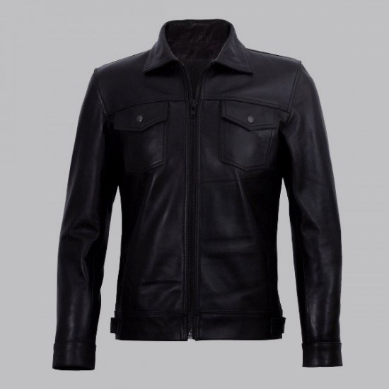 Diran Men Black Classic Leather Jacket With Shirt Collar Diran Men Black Classic Leather Jacket With Shirt Collar