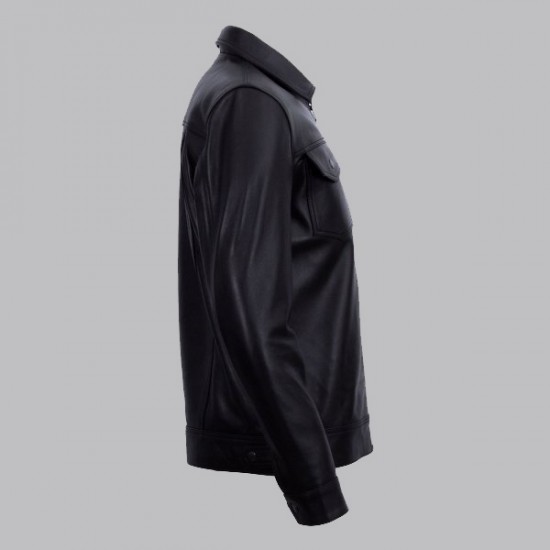 Diran Men Black Classic Leather Jacket With Shirt Collar Diran Men Black Classic Leather Jacket With Shirt Collar