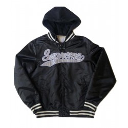 Drake Supreme Black Satin Hooded Jacket