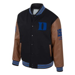 Duke Blue Devils Black and Brown Letterman Jacket Classic Collegiate Varsity Style