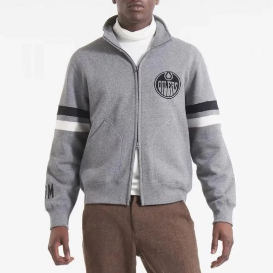 Edmonton Oilers Heather Gray Striped Fleece Jacket Edmonton Oilers Heather Gray Striped Fleece Jacket