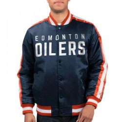 Edmonton Oilers O-Line Navy Varsity Satin Jacket