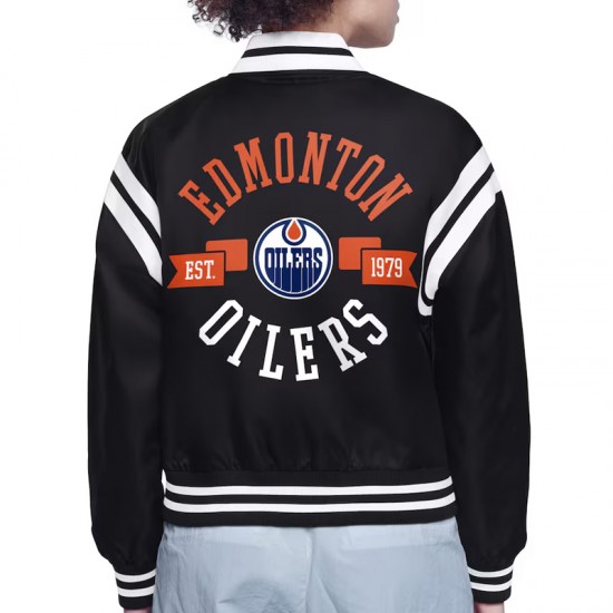 Edmonton Oilers Printed Logo Varsity Satin Jacket Edmonton Oilers Printed Logo Varsity Satin Jacket